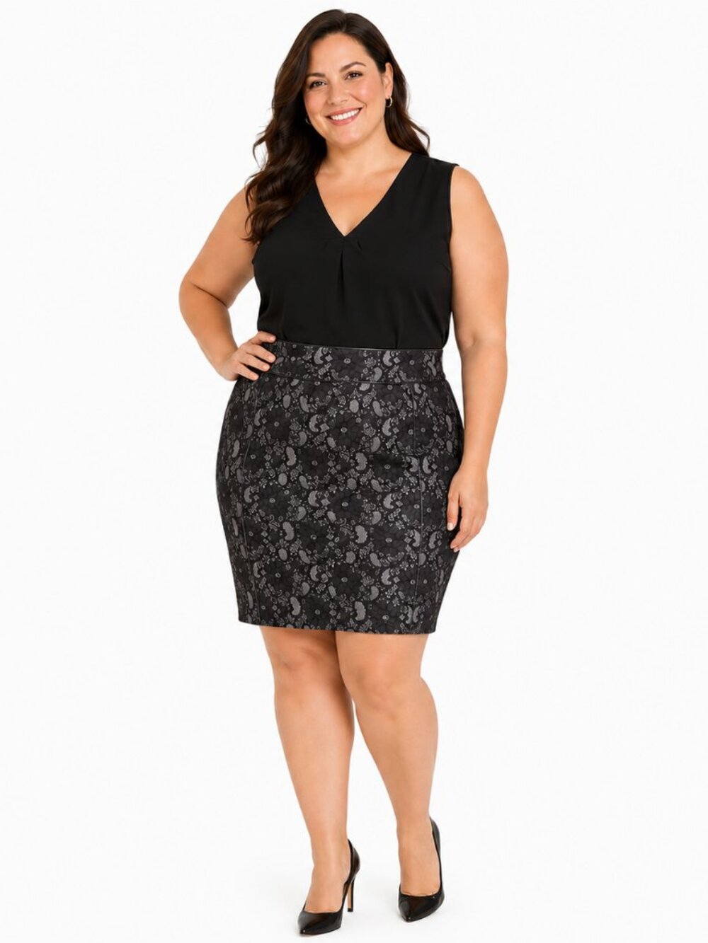 Relativity Plus Size Black Lace Pencil Skirt